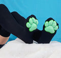Green on Black Mochi Stuffed Cat Paw Pad Bean Thigh High Socks for Furry Cosplay