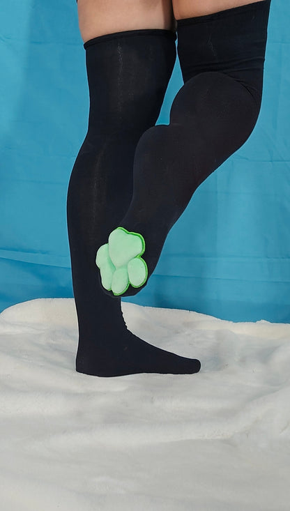 Green on Black Mochi Stuffed Cat Paw Pad Bean Thigh High Socks for Furry Cosplay