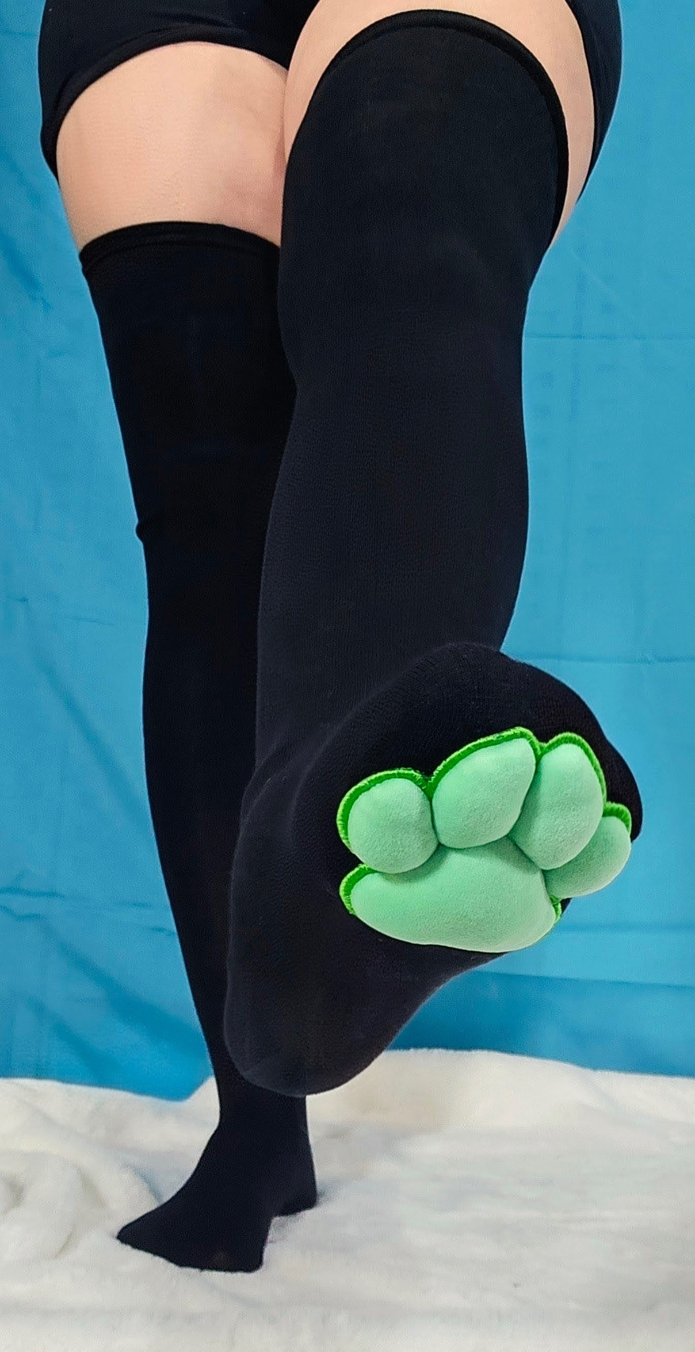 BUNDLE - Paw Pad Socks and Gloves Black with Green Plush Paw Pads