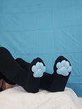 Plush Blue Mochi Paw Pad Socks Black Thigh Highs
