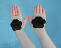 Plush Mochi Black Paw Pad on Fingerless Gray Gloves