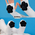 Paw Socks & Glove Set– Black Plush Paw Pads on White Thigh Highs