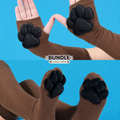 Brown Thigh High Cat Paw Socks & Glove Set - Black Plush Paw Pads