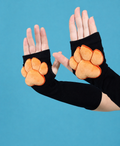Plush Paw Gloves - Orange on Black Fingerless Furry Cosplay