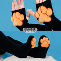 Paw Socks and Gloves Bundle - Orange Plush Pads on Black Thigh Highs Fingerless