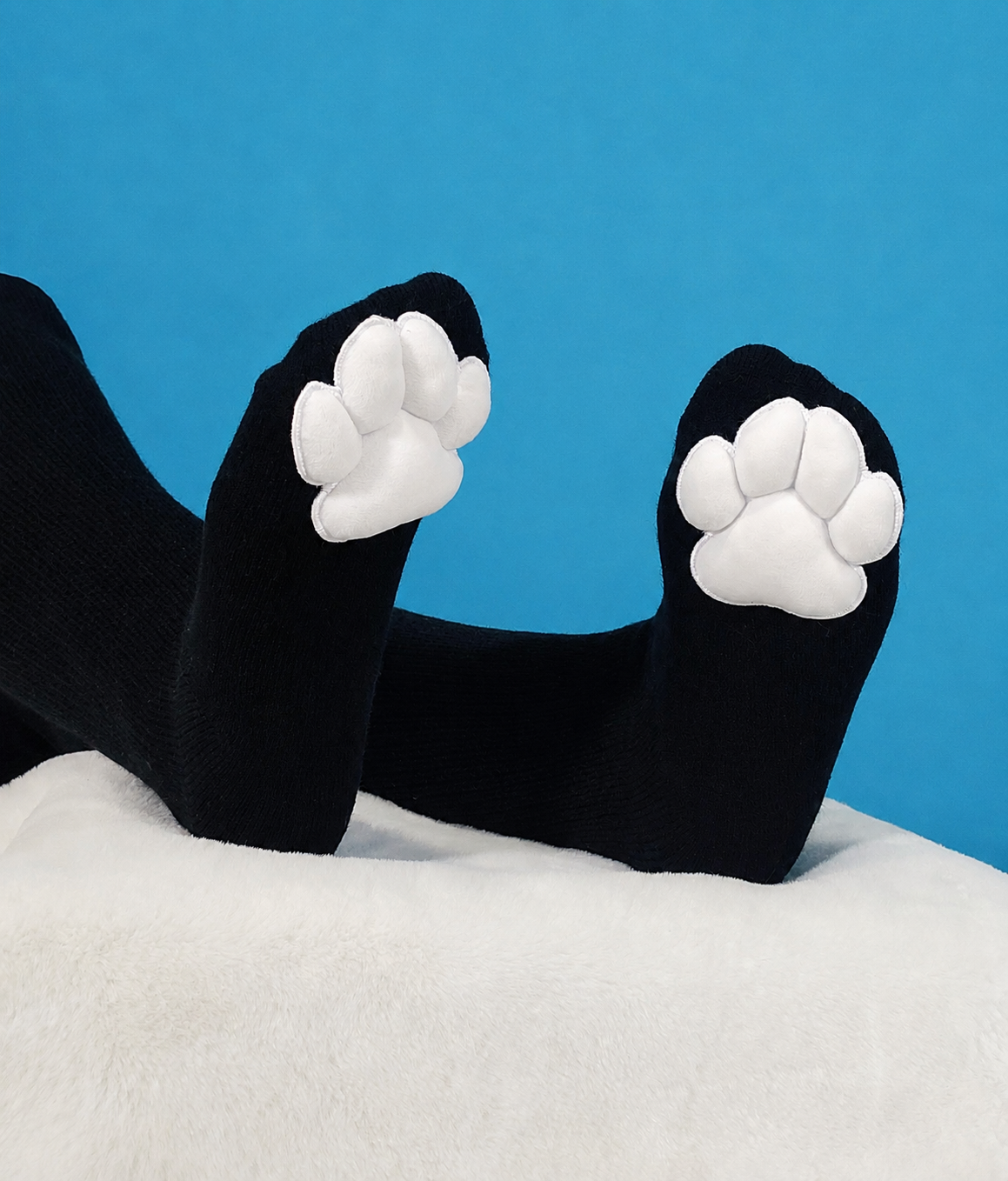 White on Black Mochi Stuffed Cat Paw Pad Bean Thigh High Socks for Furry Cosplay