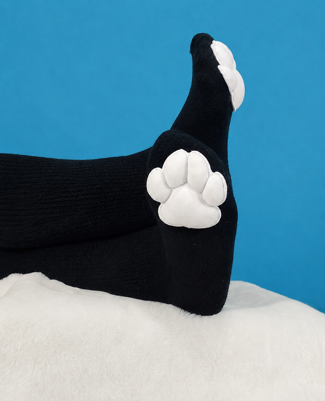 White on Black Mochi Stuffed Cat Paw Pad Bean Thigh High Socks for Furry Cosplay