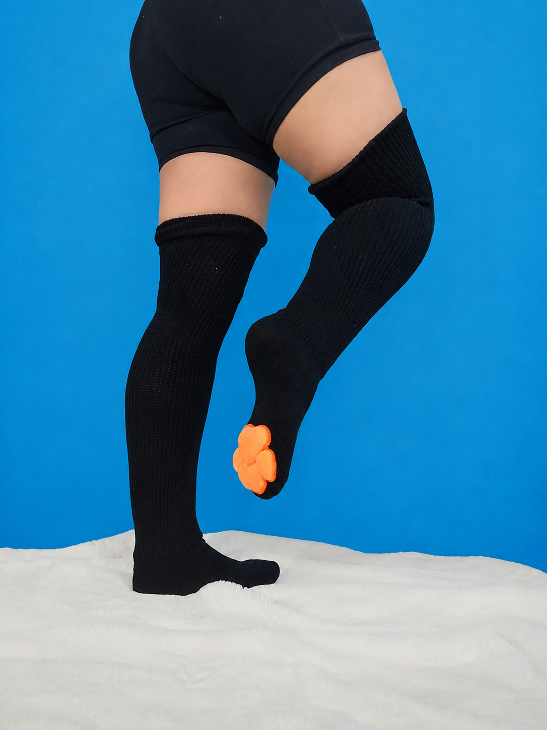 Paw Socks and Gloves Bundle - Orange Plush Pads on Black Thigh Highs Fingerless