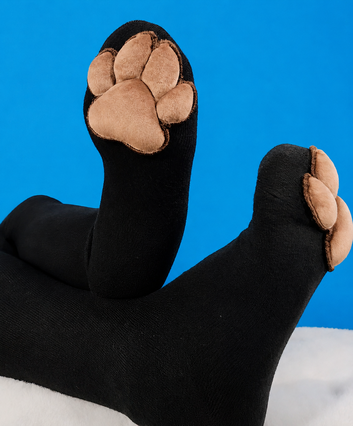 Paw Pad Socks and Gloves Bundle Black Thigh High with Brown Plush Paws