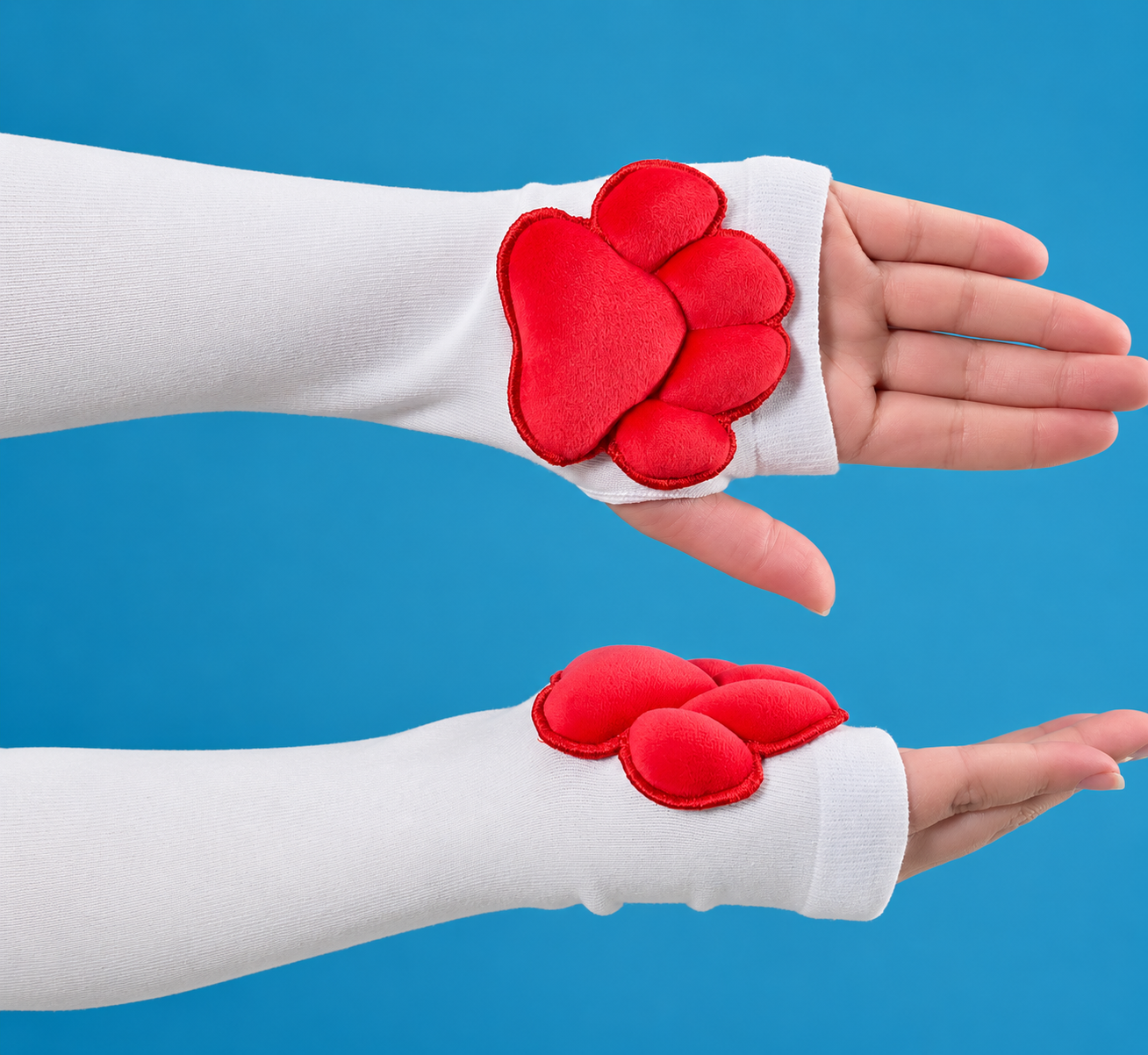 Red Mochi Stuffed Paw Pad White Gloves Plush Fingerless