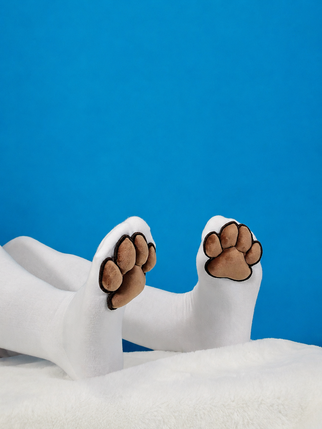 BUNDLE - White Gloves and Thigh High Socks with Brown Plush Bean Cat Paw Pads