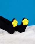 Yellow on Black Mochi Stuffed  Puffy Cat Paw Pad Bean Thigh High Stocking