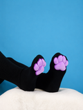 Plush Purple Mochi Paw Pad Socks Black Thigh Highs