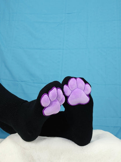 Plush Purple Mochi Paw Pad Socks Black Thigh Highs