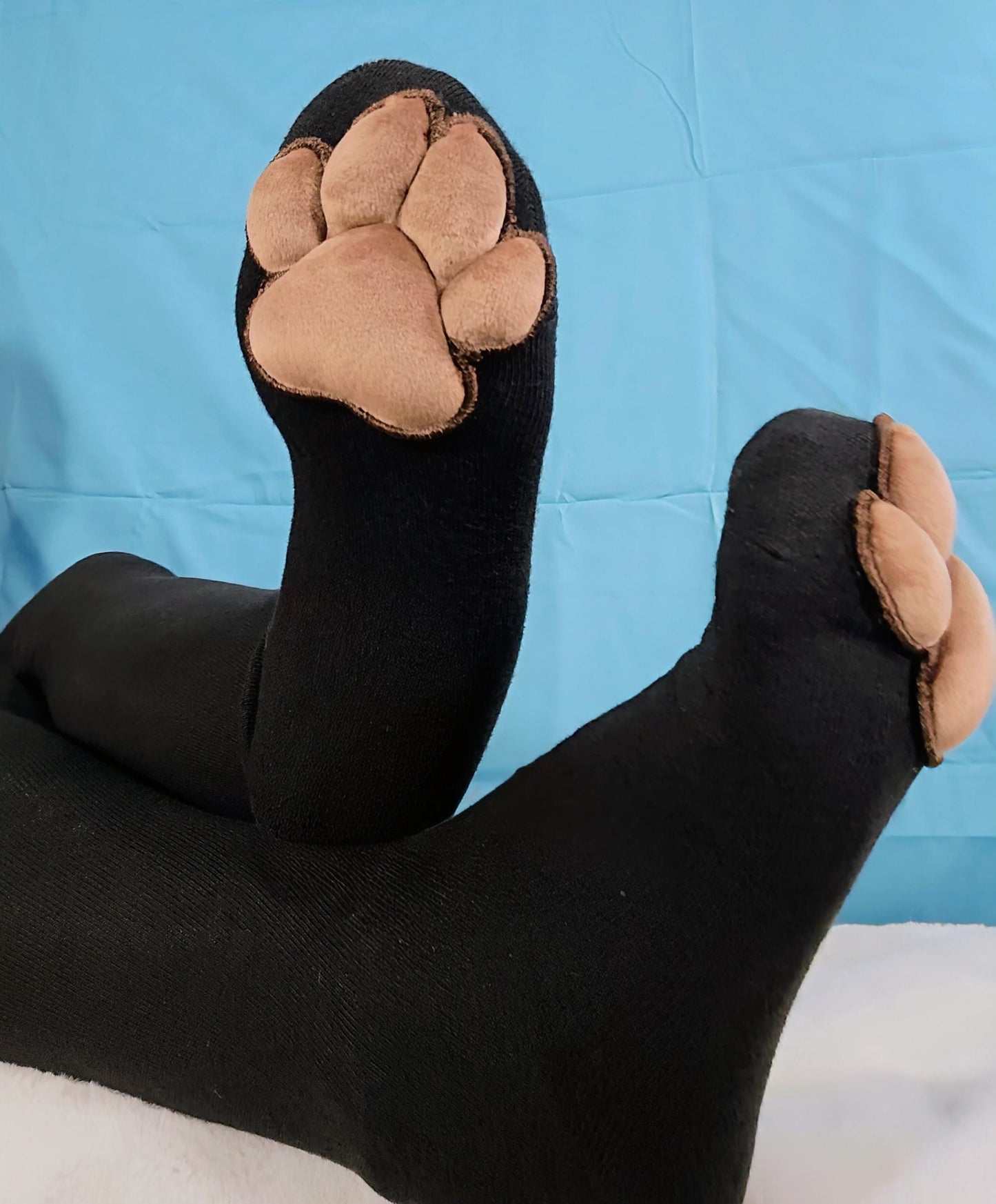 Paw Pad Socks and Gloves Bundle Black Thigh High with Brown Plush Paws