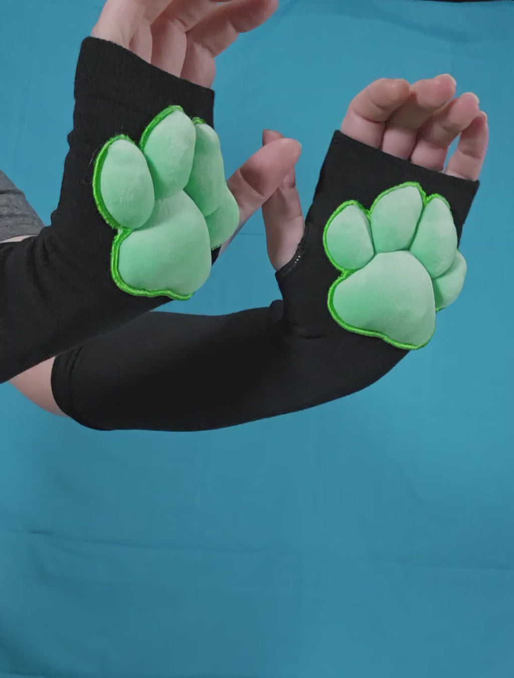 BUNDLE - Paw Pad Socks and Gloves Black with Green Plush Paw Pads
