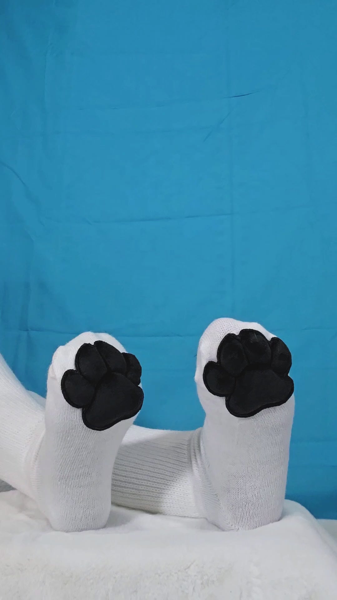 Paw Socks & Glove Set– Black Plush Paw Pads on White Thigh Highs