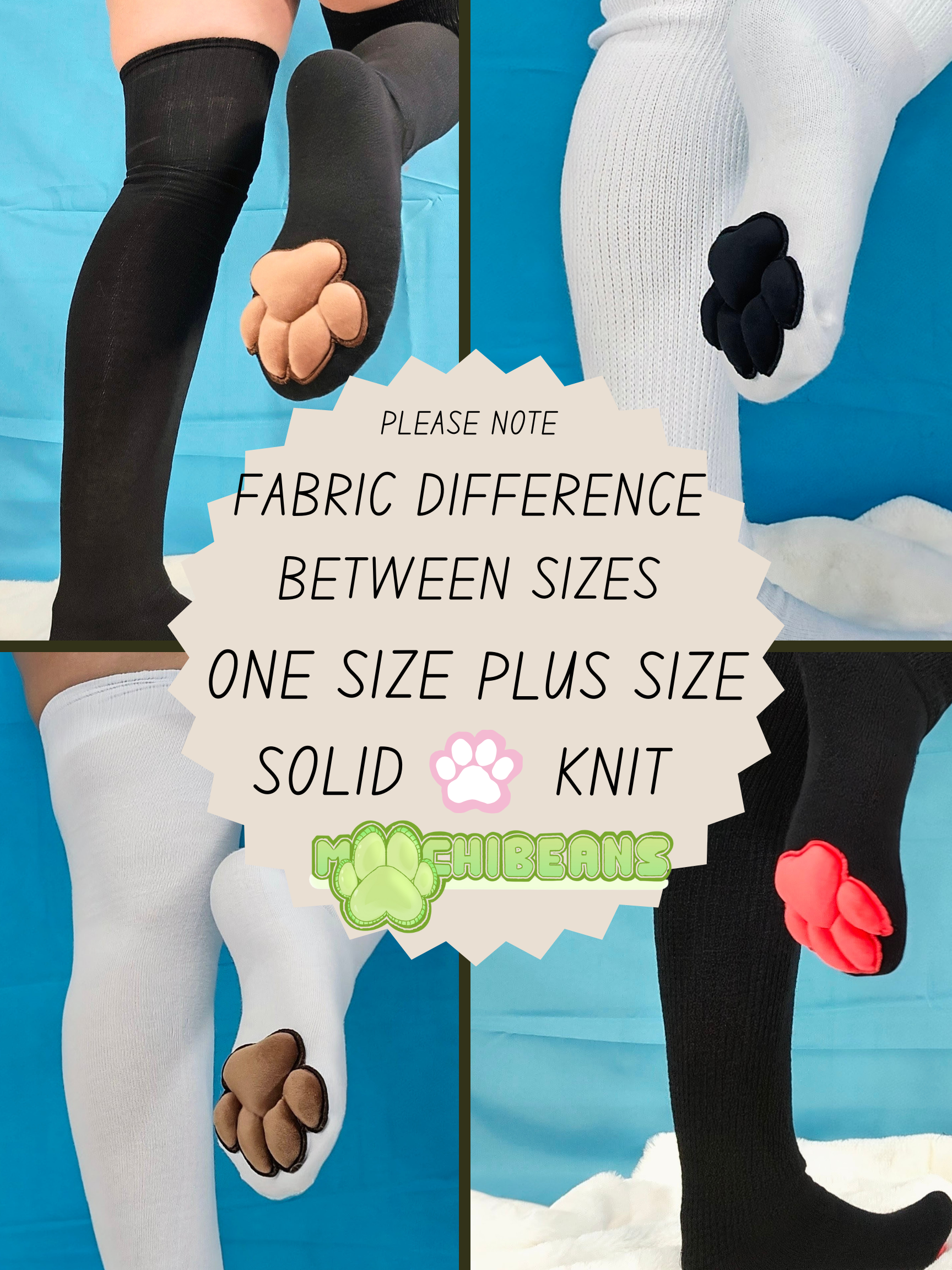 Brown Thigh High Cat Paw Socks & Glove Set - Black Plush Paw Pads